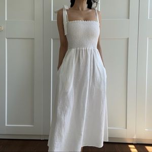 Reformation tie top rutched white midi dress 0